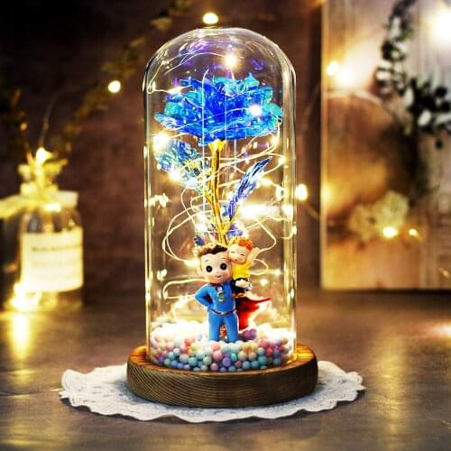 New LED Enchanted Galaxy Rose Eternal 24K Gold Foil Flower With Fairy String Lights In Dome For Mothers Day Valentines Gift