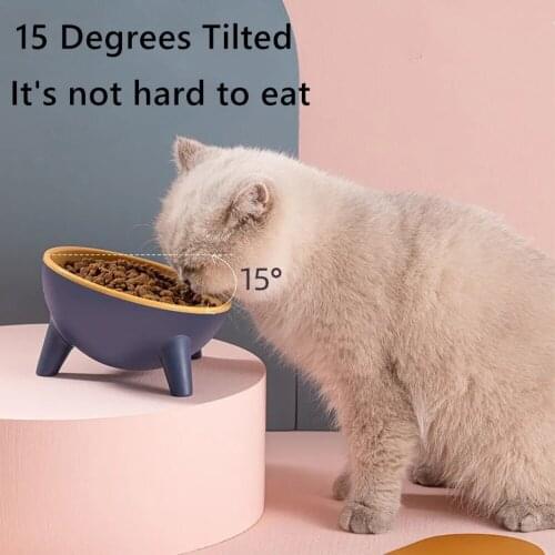 Cat Dog Bowl Non-slip With Stand Cat Bowl Safeguard Neck Puppy Cats Feeder 15 Degrees Tilted Cats Food Drink Water Feeder Dish