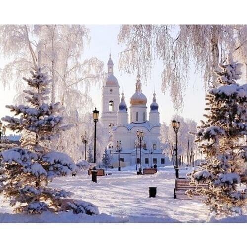 DIY Digital Painting By Numbers Package Snow castle oil painting mural Kits Coloring Wall Art Picture Gift frameless