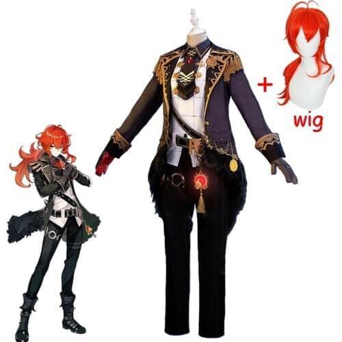 Game Genshin Impact Cosplay Diluc Cosplay Costume Game Genshin Impact Diluc Halloween Costume Wig