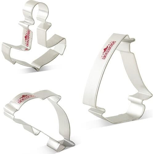 KENIAO Sailboat Dolphin Anchor Cookie Cutter Set - 3 Piece - Biscuit / Fondant / Pastry /Bread Cutter- Stainless Steel