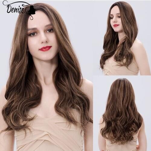Brown Long Wave Daily Ombre Hair Synthetic Wigs For Black White Women Cosplay Party Female Nutural Heat Resistant Fiber Wig