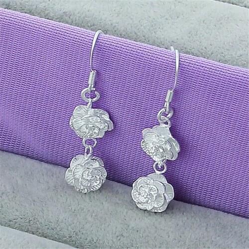 Beautiful 925 Sliver Plated Delicate Rose Earrings Fashion Jewelry For Women Engagement Anniversary Trendy Birthday Gift
