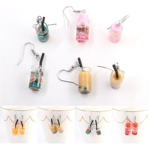 Creative Womens Jewelry Fruit Juice Cup Drop Earrings Pearl Tea Cute Style Personality Dangle Ear Rings