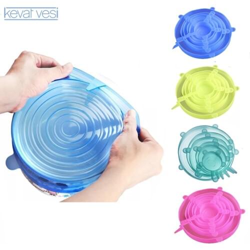 6PCS Silicone Lids Stretch Silicone Food Wrap Bowl Lid Microwave Sealed Fresh-keeping Silicone Cover Kitchen Accessories