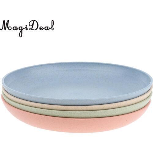 MagiDeal 4 Pcs Wheat Straw Healthy Dinner Plates Serving Dishes Round Shape 20cm Dia. Outdoor Camping Home Dinner Lunch