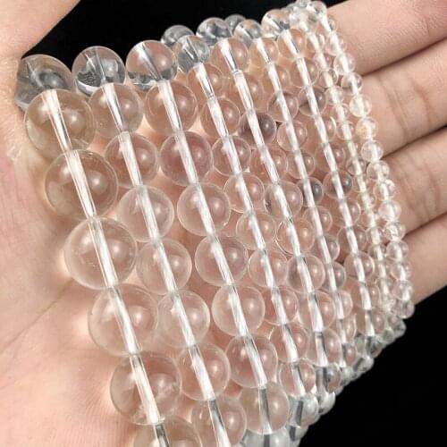 MKTRE Natural white Crystal Stone Quartz Beads Round Loose Bead For Jewelry Bracelet Necklace Making DIY 4/6/8/10/12MM 15inch