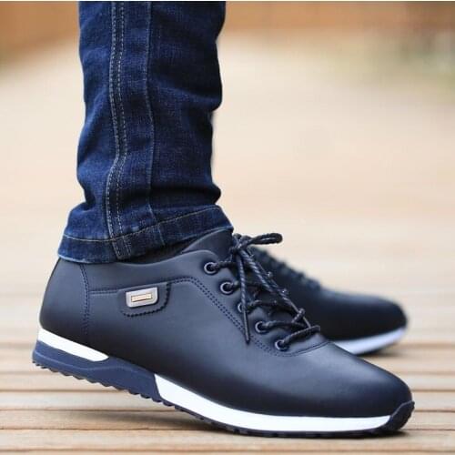 Mens PU Leather Business Casual Shoes for Man Outdoor Breathable Sneakers Male Fashion Loafers Walking Footwear Tenis km90
