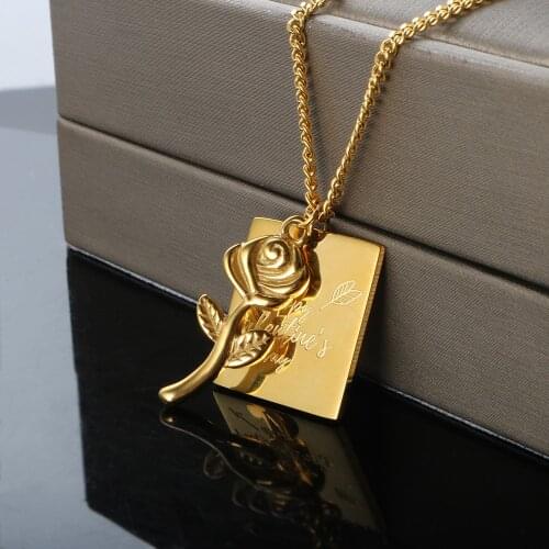 ZMFashion Vintage Rose Flower Necklace Carving Square Coin Men Womens Necklace Clavicle Chain Aesthetic Jewelry Valentines Day