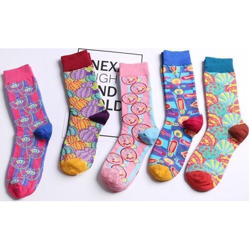 New Europe The United States Tide Brand Women Happy Socks Color Funny Couple Socks Popes Psychedelic Illustration Series Sokken