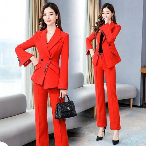 New qualities Irregular Women high quality Work Suits Double breasted Slim Pant Suits Blazer and Pencil Pant Office Two-piece