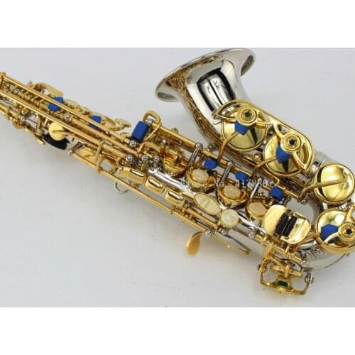 New B Flat Small Curved Neck Soprano Saxophone B Flat Music Instruments Brass Nickel Plated Body Gold Lacquer Key Sax With Case