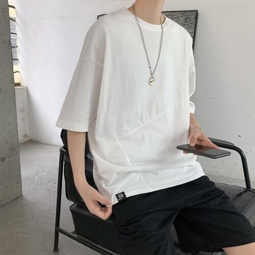 Solid Fake Two Pieces Crew Neck Short Slevees T Shirts Harajuku Casual Hip Hop 2021 Clothes Plus Size Loose All-Match Streetwear