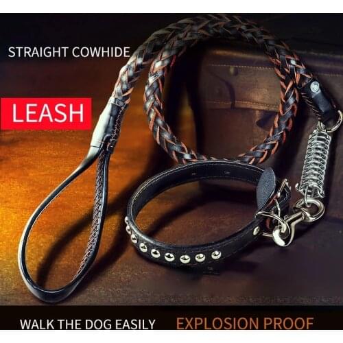Dog Collar And Leash Sets Leather Walk The Dog Outdoor Collars Lead For Small Medium Large Dogs Pitbull Bulldog Pugs Beagle Pet