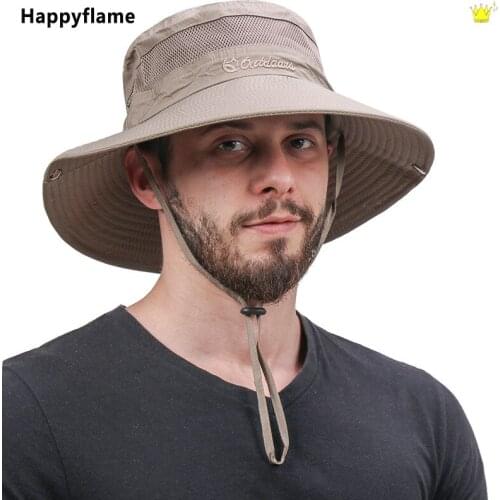 New Summer Sun UV Protection Bucket Hats Fashion Solid Cowboy Hat Men Outdoor Wide Brim Breathable Fishing Hat Beach Hats Unisex