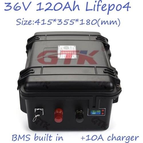 LFP Rechargeable 36V 120Ah LiFepo4 lithium battery pack BMS 12s for fishing boats caravans solar system inverter +10A Charger