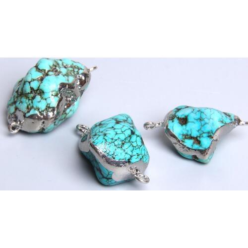 Natural blue Irregular turquoises pendant charm agates druzy Raw stone connector 2 hole pendant for jewelry making bracelet diy