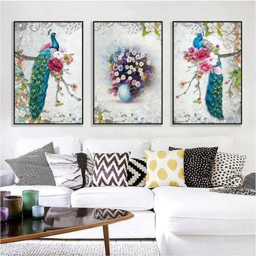 Full Square Round Diamond Embroidery flowers 5D 3pcs Diy Diamond Painting peacock Cross Stitch Mosaic wedding decorationZP-2533