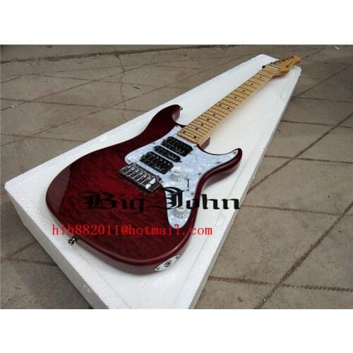 Transparent Red Electric Guitar,Quilted Maple Top Ash Body&Maple Fingerboard Korean Hardware Locking Strings Knob BJ-436