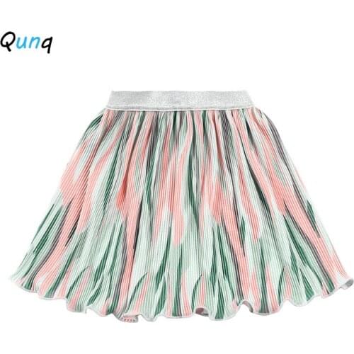 Qunq Girls Summer Skirt 2021 New Elastic Waist Kids Mini Skirt for 2 3 4 5 6 Year Girl Baby Toddler Children Pleated Clothing