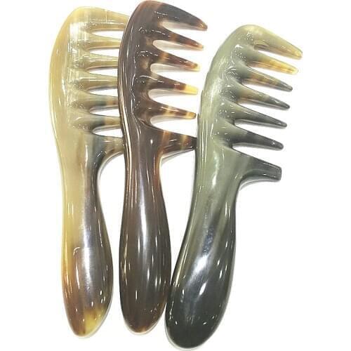 MC Hot Comb Detangling Hairbrush Shujin Active Massage Comb Natural Yak Horn Wide Tooth Thicken Hair Shampoo Brush Shaping Tool