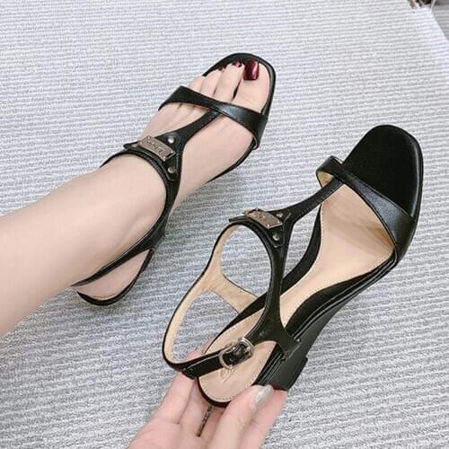 Shuzumia 2020 Summer Fashion New Sandals Women Comfortable Wedges High Heels 5cm10cm Buckle Strap Square Toe Sandals Women Shoes