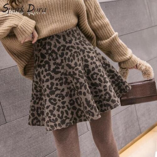 SparkDora 5 Colors 2020 Autumn And Winter New Versatile Woolen Skirt Umbrella Skirt With 2 Leopard Patterns