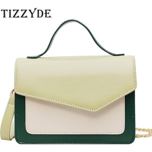 PU Leather Luxury Women Messenger Bags 2019 Ladies Contrast Color Shoulder Bag Wild Chain Small Square Bag Messenger Bag DG402