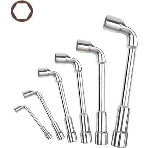1pc Pipe Socket Wrench L-shaped Perforated Elbow Auto Repair Tool 7-shaped Hexagonal Double-Head Casing Wrench 8mm 10mm ~ 19mm