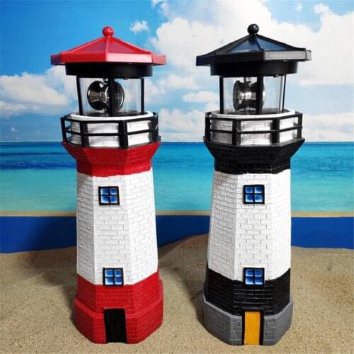 Outdoor Lighthouse Shape Solar LED Light Garden Fence Yard Decoration Smart Sensor Beacon Rotating Lamp For Courtyard Decoration