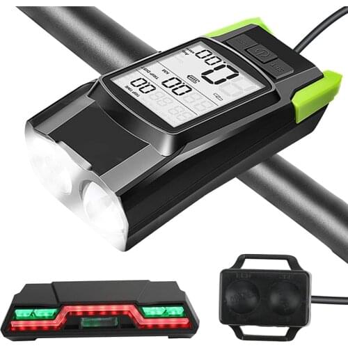 Bike Speedometer with LED Bike Light, Waterproof USB Rechargeable Bicycle Computer Loud Bike Bell Cycling Headlight & Tail Light
