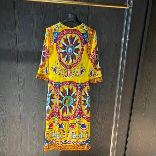 Top Quality D Style New Design Luxury Pure Silk Printing Flower Women Dress Ru Runaway