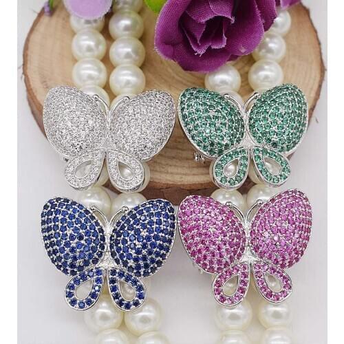 2 pcs Cubic Zircon Micro pave butterfly fixed interlayer clasp clip double connector DIY Jewelry Findings