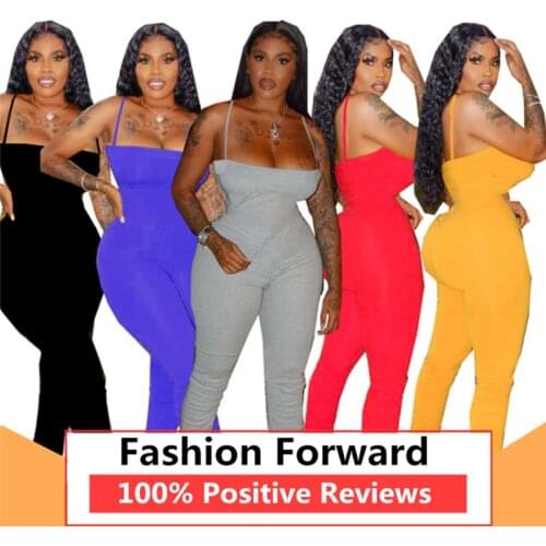 Womens Fashion Casual Solid Color Pleated Split Micro Straps Stacked Jumpsuit Full Length Woudeyou Cotton L56082