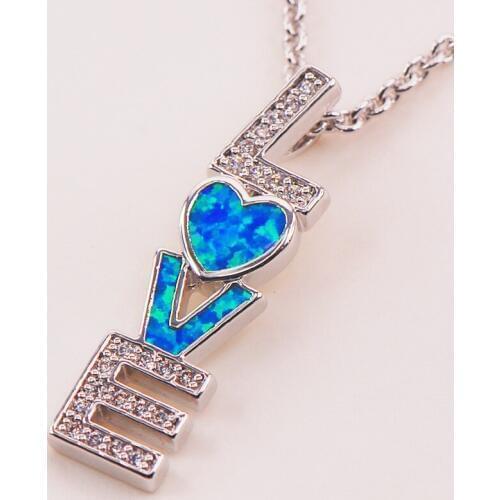 LOVE White Crystal Zircon Blue Fire Opal 925 Sterling Silver Fashion Jewelry Pendant P100