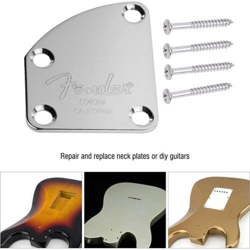 1 Set Metal Chrome Electric Guitar Neck Joint Back Mounting Plate with 4 Screws Guitar Bass Replacement Parts
