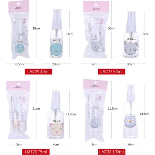 30-100ML Refillable Bottles Transparent Cartoon Plastic Empty Cosmetics Bottle Water Alcohlol Hand Sanitizer Spray Container 1PC