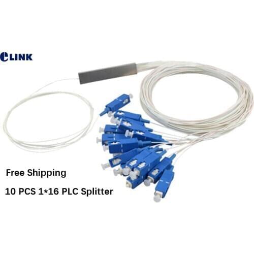 10 PCS 1*16 PLC splitter steel tube type SC/UPC SC/APC LC connector 0.9mm white colored cable fibre MINI coupler free Shipping