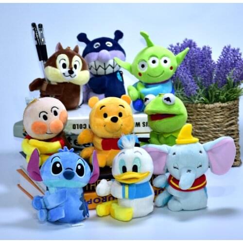 10pcs/Lot 11cm Disney Mini Dolls for Baby Gift Winnie the Pooh Plush Purses Stitch Coin Bags Strawberry Bear Dumbo Donald Duck
