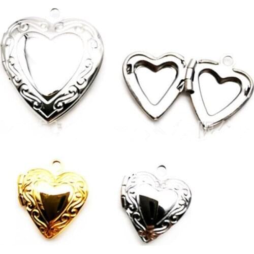 10pcs wholesale 15*13mm 22*19mm stainless steel Photo box heart charms for necklace earrings bracelets diy jewelry making di205