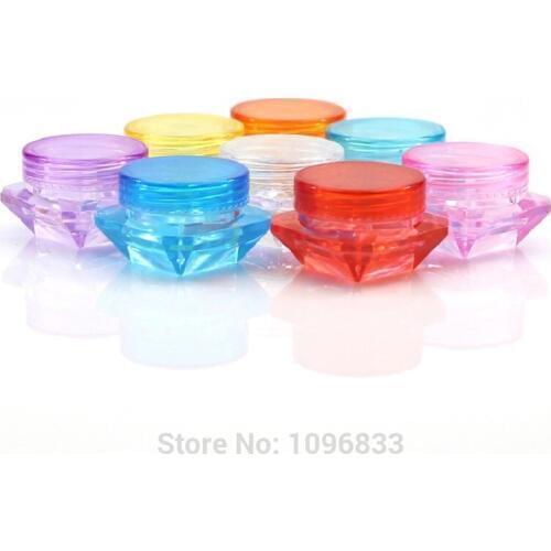 2g Plastic Cream Jar Clear Diamond Jar 3g Red Cosmetic Sample Jars Blue Plastic Cosmetic Packaging Box 5g Crystal Jar 50pcs/Lot