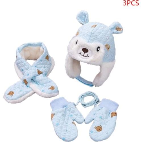 3 Pcs/set Kids Boys Girls Cartoon Knitted Glove Cap Scarves Cute Baby Children Warm Winter Scarf Hat Gloves Set 69HE