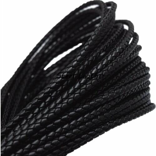 5m/lot Approx 4mm black Round Braided Leather Cord Rope String For DIY Bracelets and Necklaces Crafts Leather Strands Wholesale