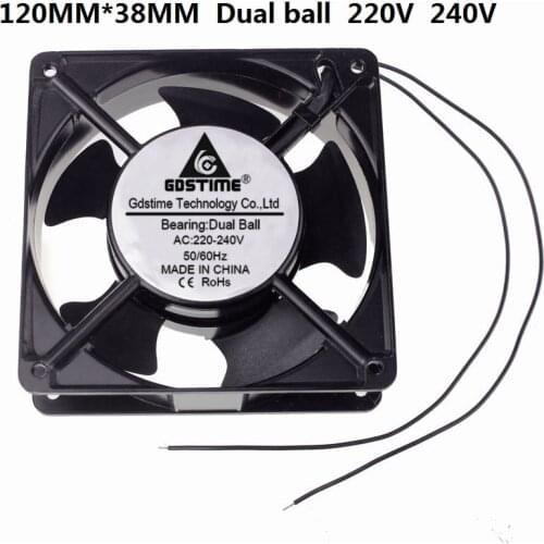 5 pcs Gdstime 4.68 inch 120mm 2 Wire Without Connector Two Balls 120x38mm Metal Cooling Fan AC 220V 240V 12cm PC Case Cooler