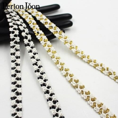 5 Yards 1cm Black and white gold and white decorative webbing DIY clothes skirt curtain shoe bag sewing decorative trim ZD0406