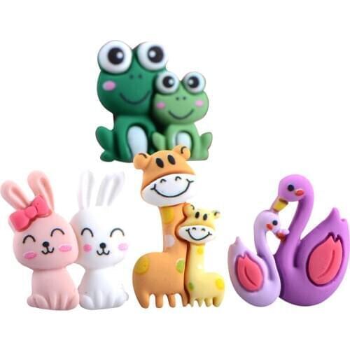 AIJJU 20Pcs Resin Cabochons Animal Friend Rabbit Deer Flamingo Scrapbook resin flowers DIY Crafts Bows Appliques For Ties