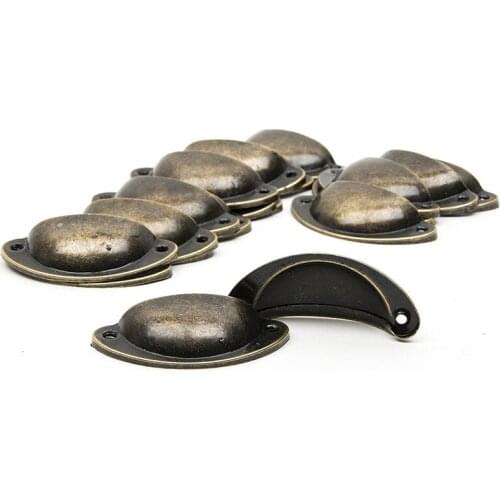 5pcs Antique Shell Handles with Screws Vintage Brass Door Knob Drawer Furniture Shell Pull Handle Furniture Accessories