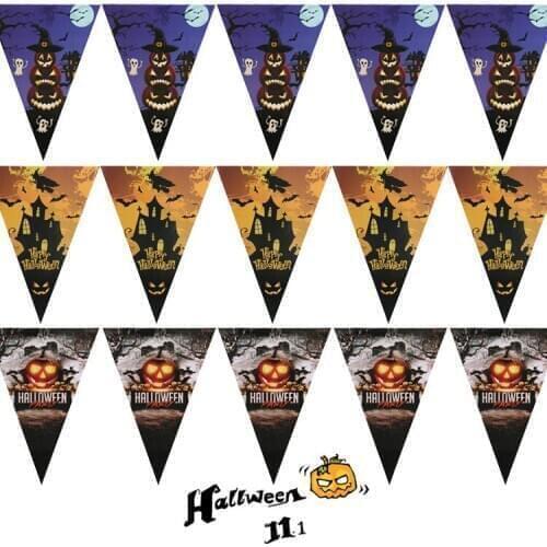 1pack Happy Halloween Banners Little Witch Pulling Flag Pumpkin Lantern Hanging Flags For All Saints Day Halloween Party Decor