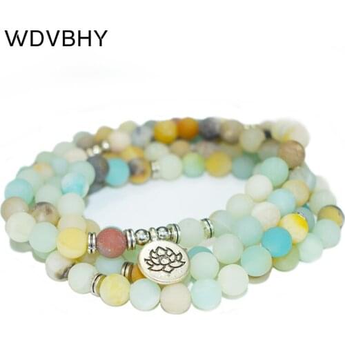 Amazonite Bracelet 108 Mala Beads Bracelet Prayer Beadsor Necklaces 8mm Natural Stone Lotus Charm Yoga Tree Life Energy