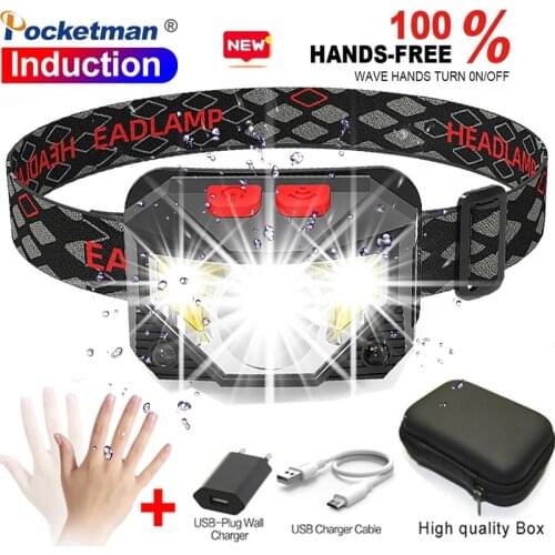 80000LM Hands-free LED Headlight Sensor Head Light USB Rechargeable Headlamp Head Tactical Torch Waterproof for Camping Hiking